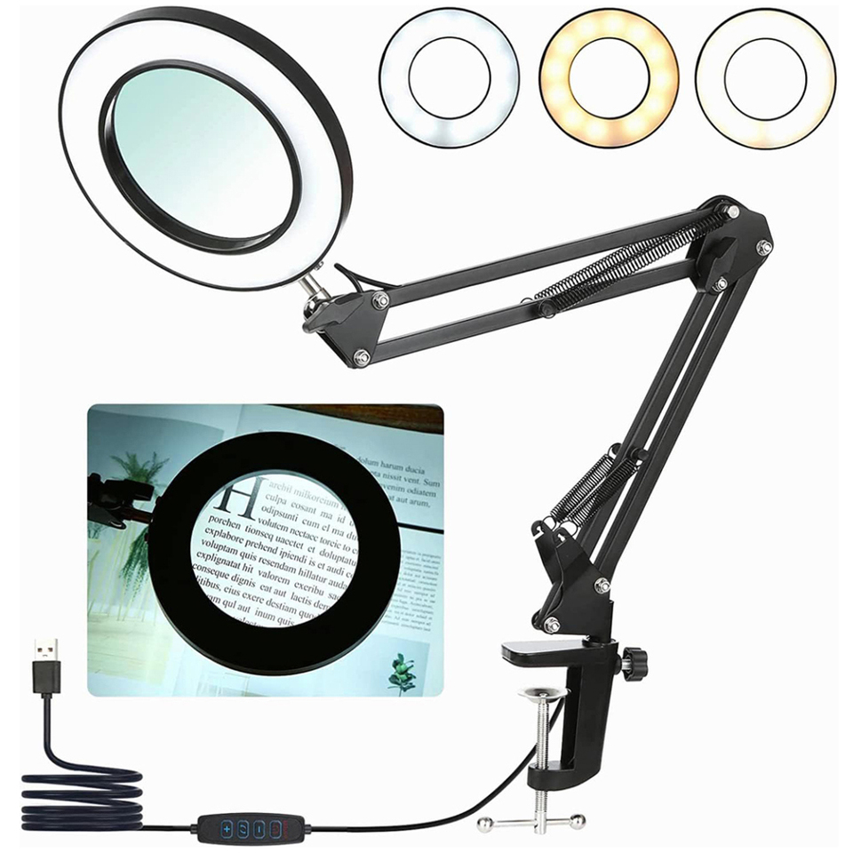 8X Magnifying Glass Lamp Adjustable Swing Arm 64 LED Glass Lens Magnifier  Light 3 Color Modes for Reading Hobbies Crafts Repair - AliExpress